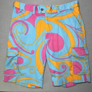 Loudmouth Golf Cargo Shorts Mens Size 35 Colorful 10” Inseam Cotton Golf